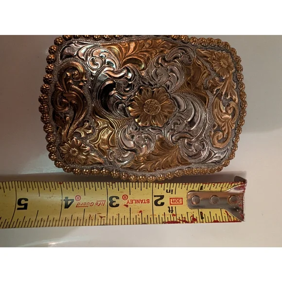 Vintage 90's Crumrine Belt Buckle Heavy Silverplate & Bronze Sunflower Made USA - Picture 6 of 9